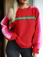 Striped Sleeve Crew Neck Sweater