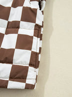 Double Checked Stand Collar Cropped Puffer Vest