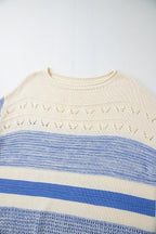 Openwork Striped Knit Long Sleeve Sweater
