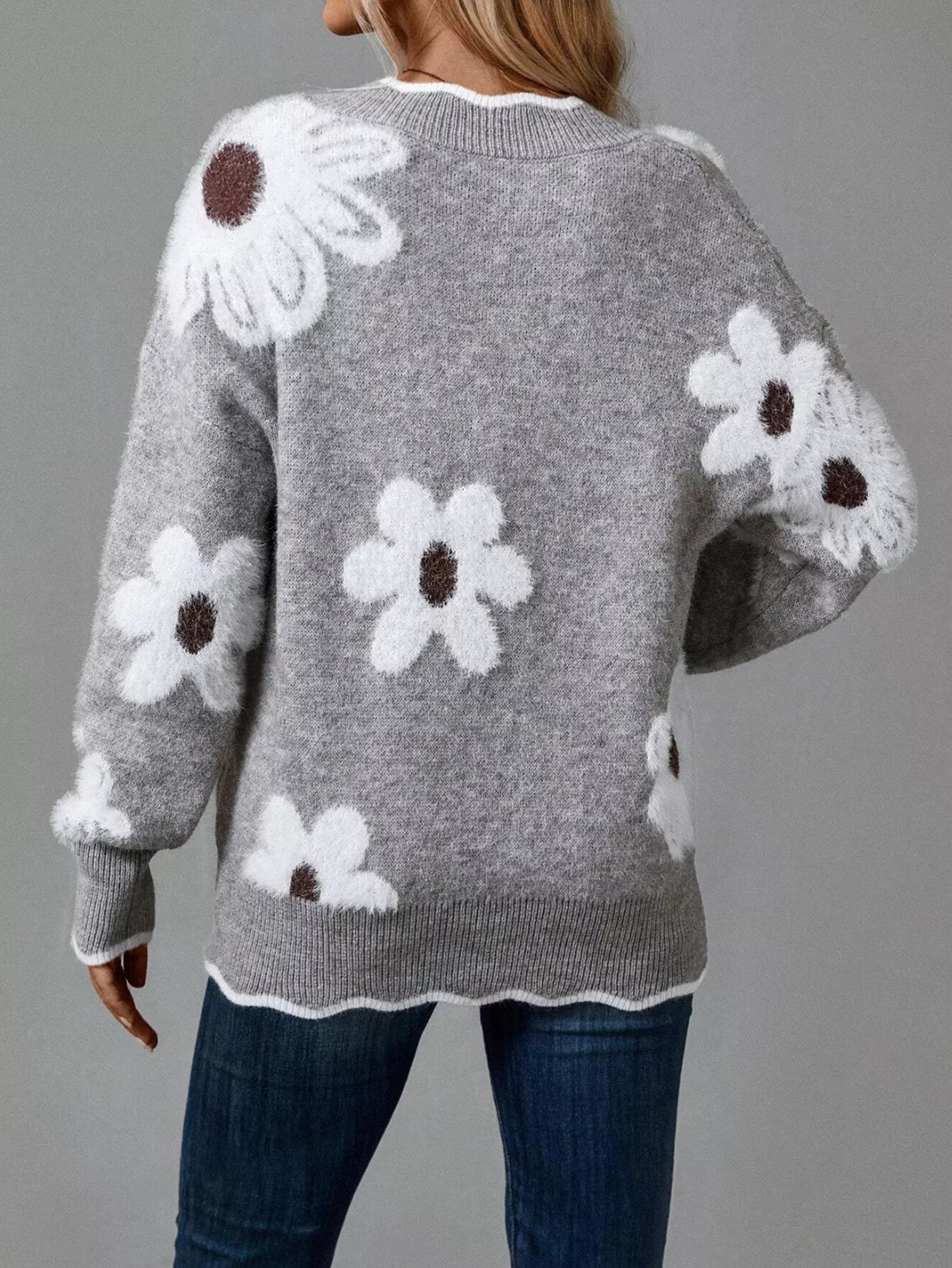 Floral V-Neck Long Sleeve Sweater