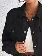 Casual Corduroy Snap Down Cropped Jacket