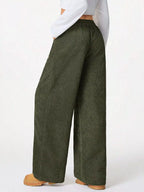 Wide Leg Corduroy Drawstring Pants