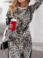 Stripe Leopard Print Top and Pants Set