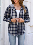 Hooded Plaid Button-Up Shacket
