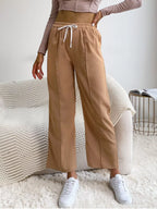 Wide Leg Drawstring Casual Pants