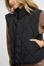 Umgee Quilted Snap-Front Puffer Vest