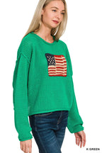 Zenana American Flag Crew Neck Sweater