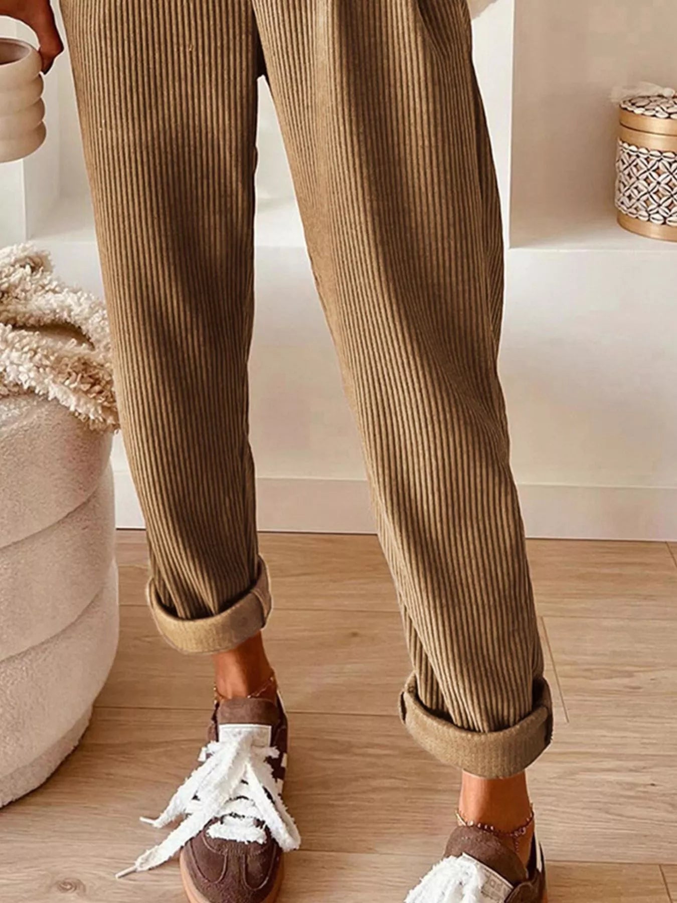 Casual Corduroy Drawstring Waist Pants