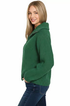 Zenana High Neck Full Zip Sweater Cardigan