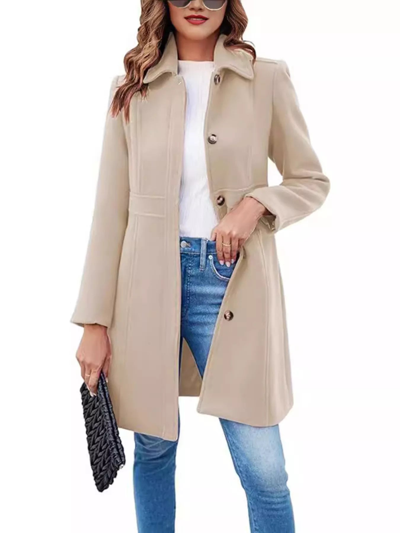 Button-Down Wool Blend Coat