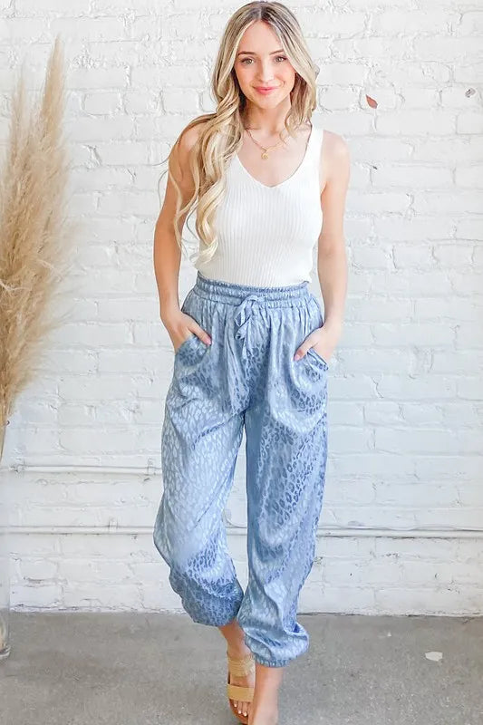 And The Why Satin Leopard Print Joggers