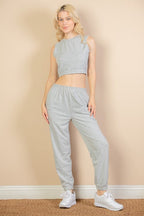 French Terry Elastic Waist Tank Top & Joggers Set