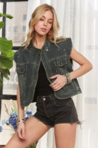 ADORA Sleeveless Button Down Denim Jacket