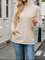 Casual Drawstring Ribbed Knit Hoodie