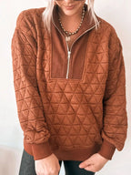 Geometric Quilted Half Zipped Loose Sweatshirt