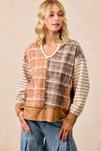 BiBi Plaid And Stripe Mix And Match Top With Open Seam
