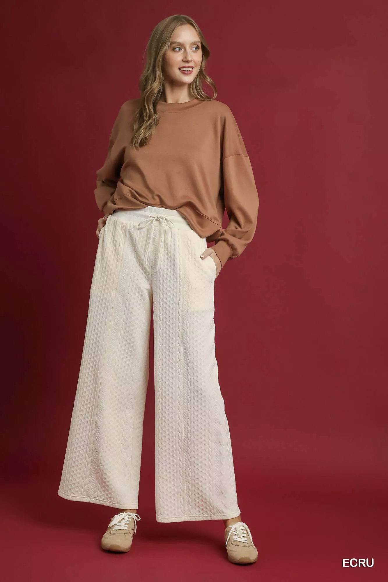 Umgee Cable Knit Textured Wide Leg Pants