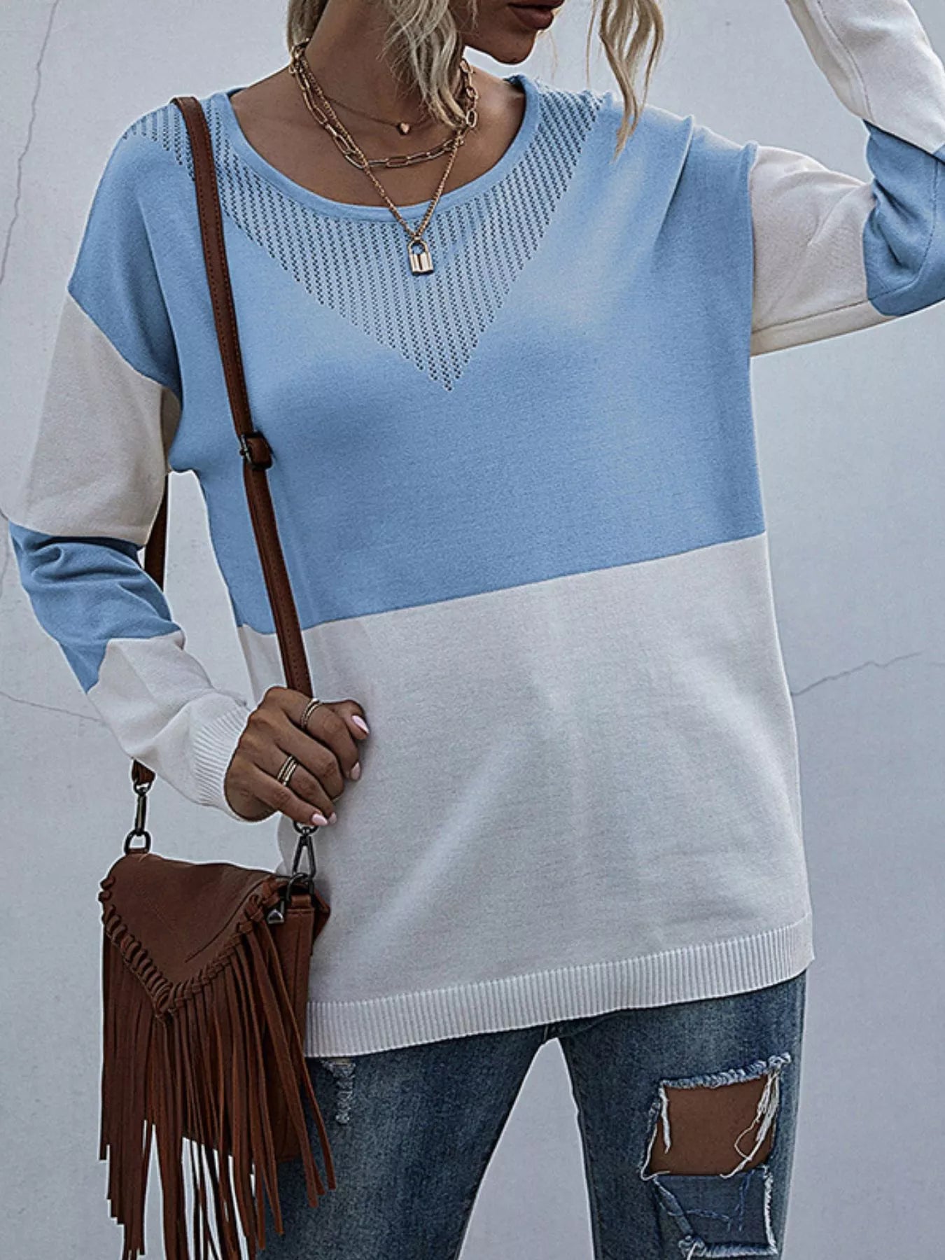 Color Block Round Neck Sweater