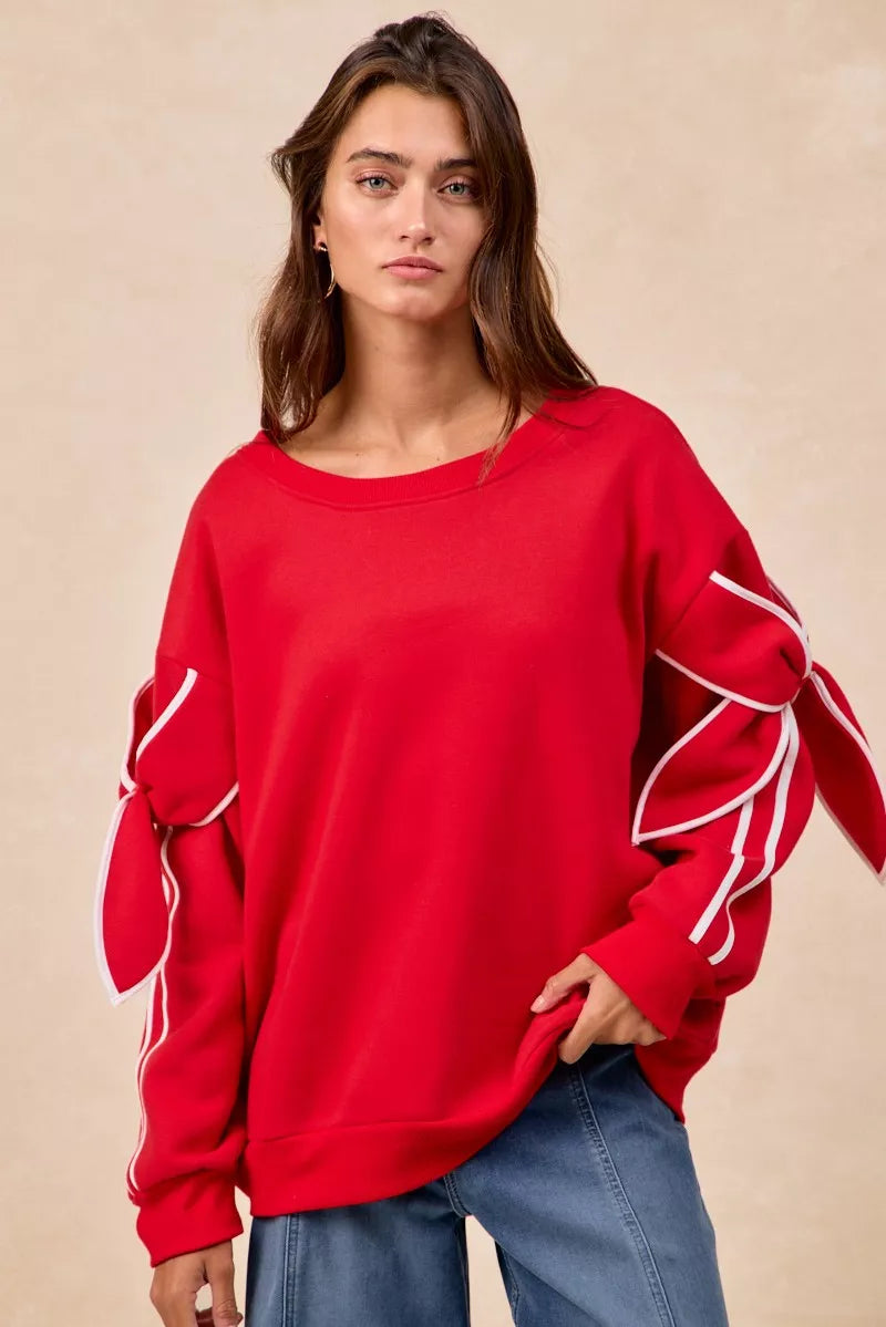 BiBi Bow Detail Sleeves Fleece Sweatshirt
