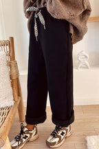 High-Waisted Straight Pants with Drawstring