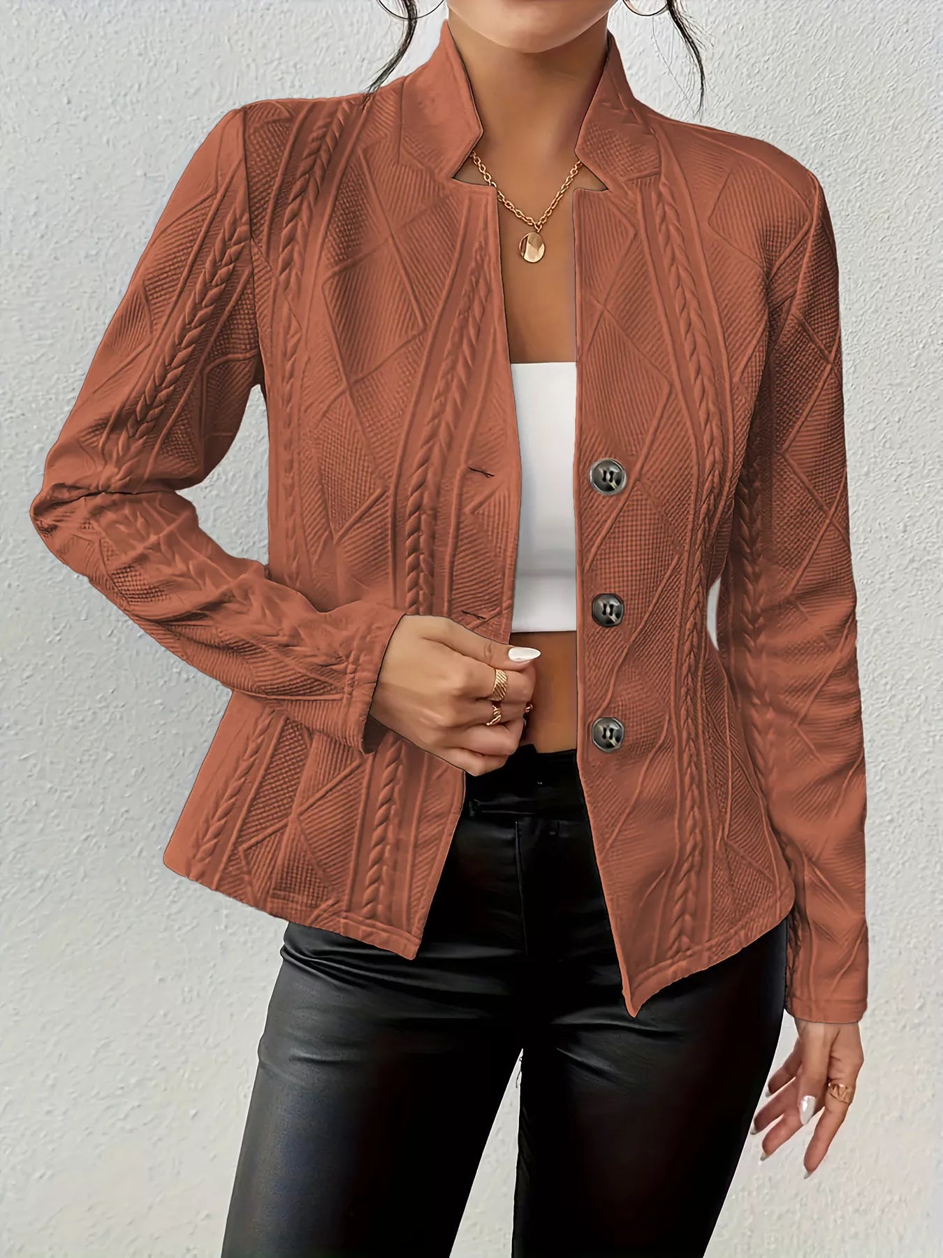 Textured Knit Button-Front Blazer