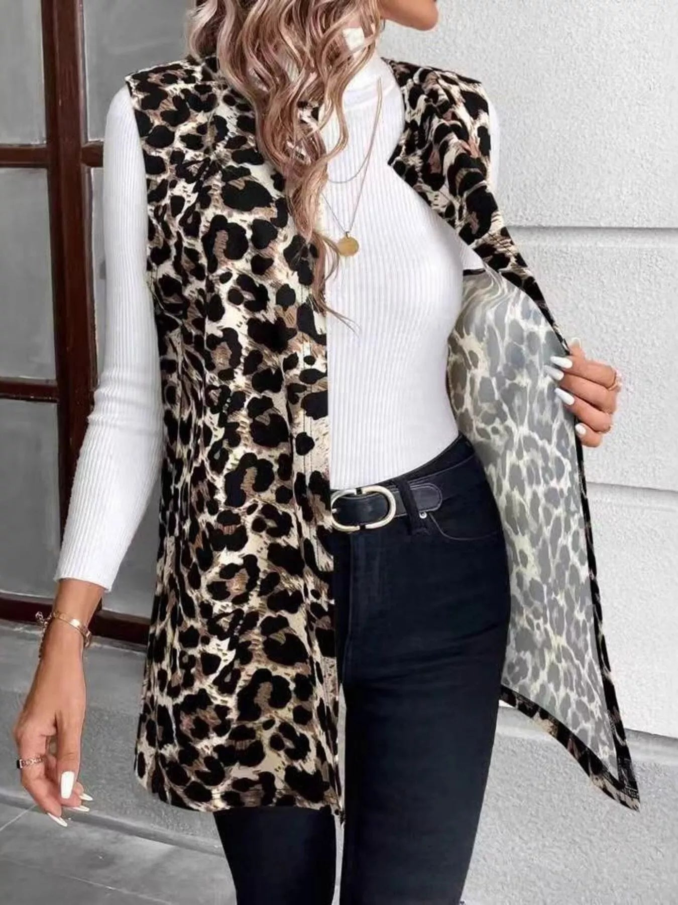 Sleeveless Leopard Print Vest Coat