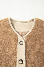 Fleece Corduroy Patchwork Button Up Jacket