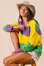 BiBi Stitch Detail Mardi Gras Stripes Sweater