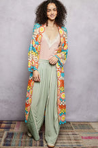 POL Scalloped Edge Open Front Crochet Cardigan with Colorful Stripe Pattern