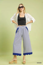 Umgee Stripe Scallop Hem Wide Leg Pants