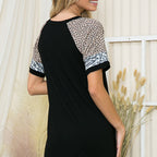 SOLID MINI DRESS WITH COLOR BLOCK SHORT SLEEVES