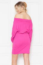 SOLID OFF-SHOULDER BLOUSON DRESS