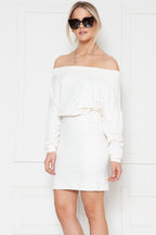 SOLID OFF-SHOULDER BLOUSON DRESS