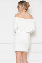 SOLID OFF-SHOULDER BLOUSON DRESS