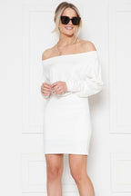 SOLID OFF-SHOULDER BLOUSON DRESS