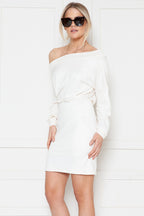 SOLID OFF-SHOULDER BLOUSON DRESS