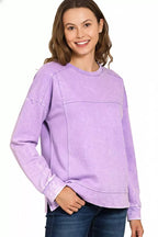 Zenana Acid Wash French Terry Exposed-Seam Pullover