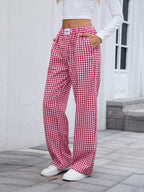Plaid Wide Leg Casual Pants