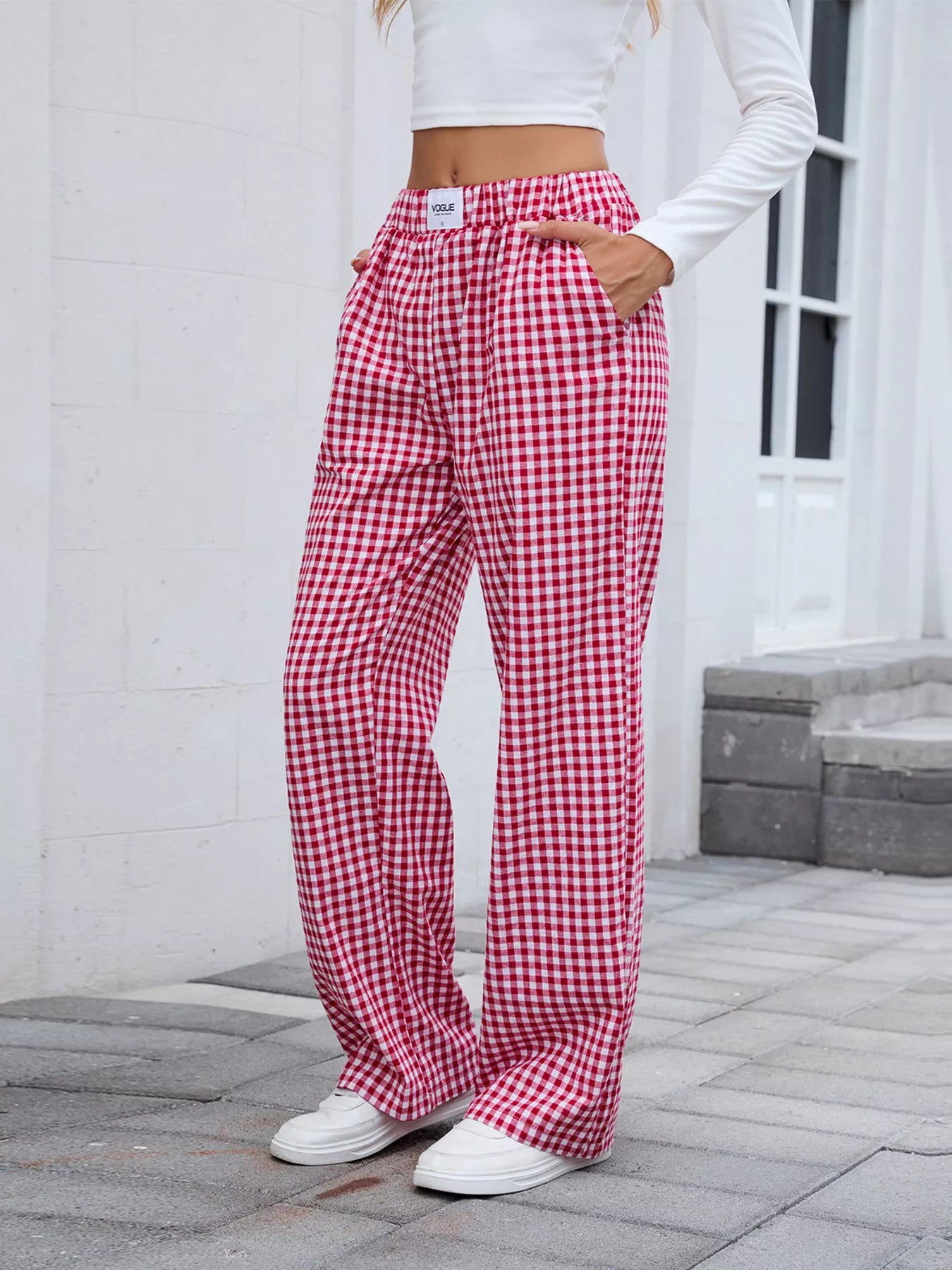 Plaid Wide Leg Casual Pants