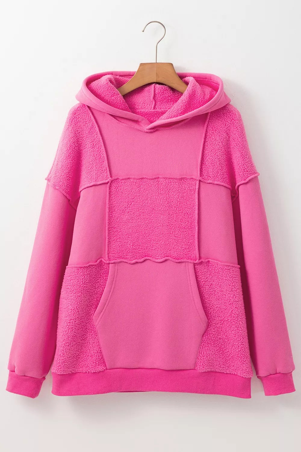 Sherpa Patchwork Long Sleeve Hoodie