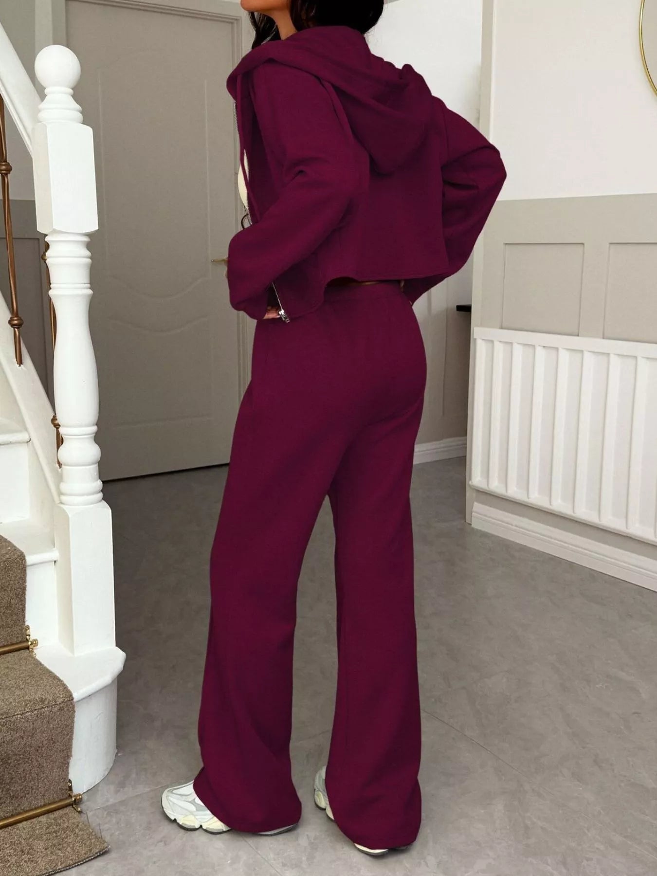 Zip-Up Hoodie and Wide Leg Pants Set