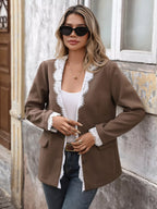 Lace Trim Button Up Blazer