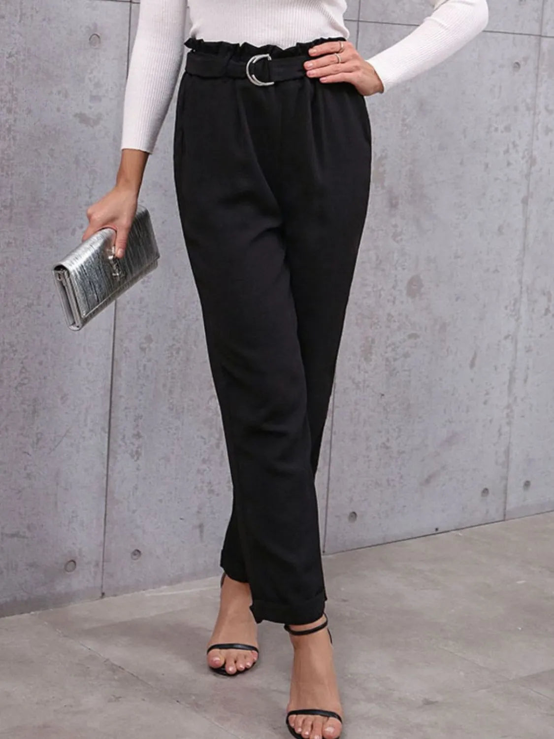 Belted Paperbag Waist Pants