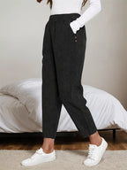 Corduroy Elastic Waist Cropped Pants