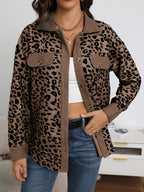 Full Size Leopard Print Button-Down Jacket Plus Size