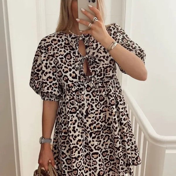 Leopard Bow Tie Front Dress