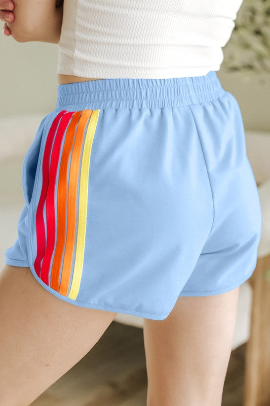 Color Block Elastic High Waist Active Shorts