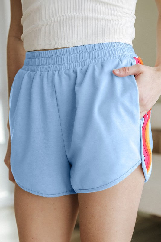 Color Block Elastic High Waist Active Shorts