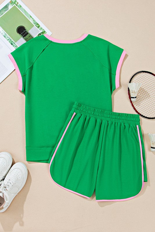 Cotton Green Two Tone Textured Tee and Shorts Set