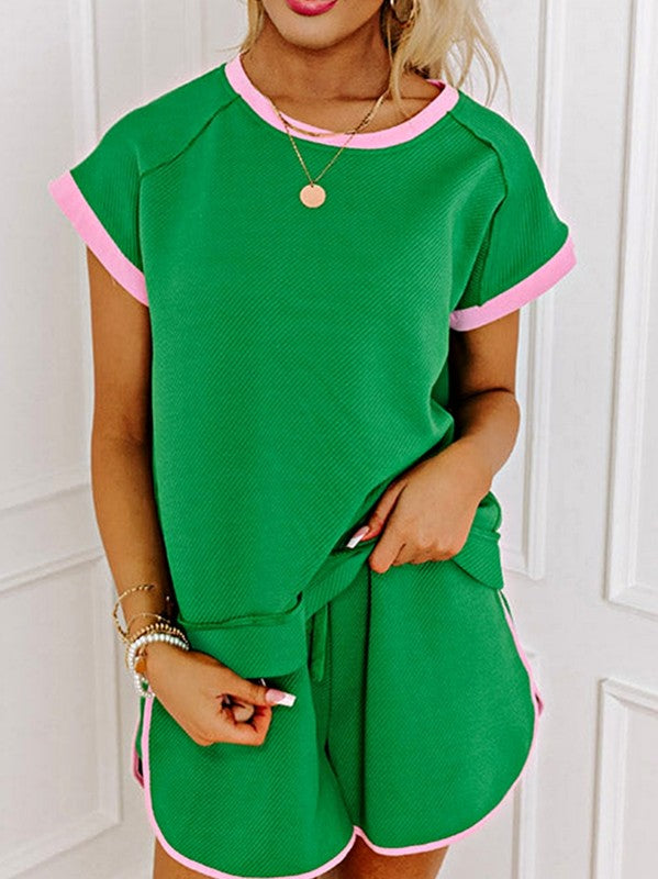 Cotton Green Two Tone Textured Tee and Shorts Set